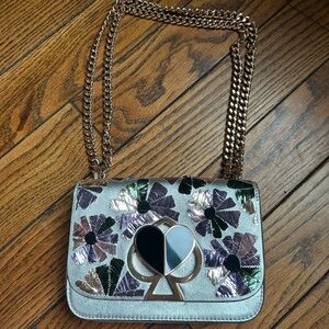 kate spade Metallic Floral Twist Lock Closure Shoulder Chain Bag